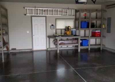 Photo of garage repair and custom shop shelving for storage.